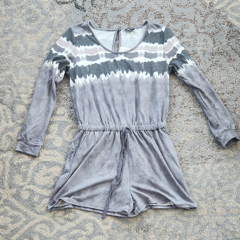 Lily Rose Tie Dye Long Sleeve Romper Gray Large